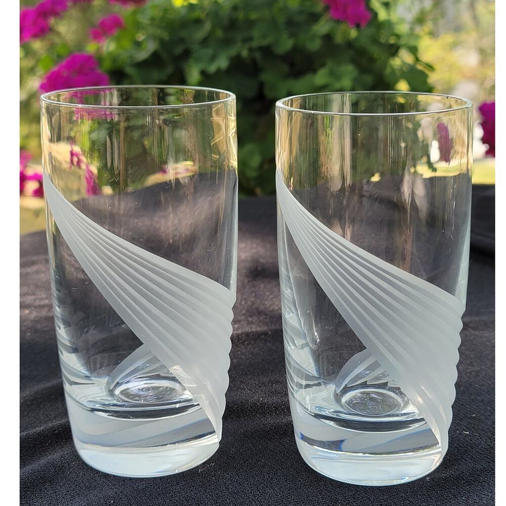 2 VNTG Lenox Elegant Swirl Windswept Highball Glasses Clear/Frost 1.4 lb/glass